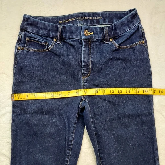 Chico's So Slimming Girlfriend Slim Leg Mid Rise Dark Blue Jeans Size 00R (2) - Picture 4 of 13